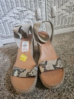 Neutral Snake-Print Espadrille Wedge Sandals with Ankle Tie